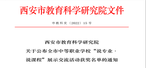 祝賀我校教師在2022年西安市中職學(xué)校“說(shuō)專(zhuān)業(yè) 說(shuō)課程”展示交流活動(dòng)創(chuàng)造佳績(jī)(圖1)