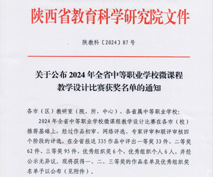 喜報|我校在2024年陜西省中等職業(yè)學(xué)校微課程教學(xué)設(shè)計比賽中再獲佳績(圖1)